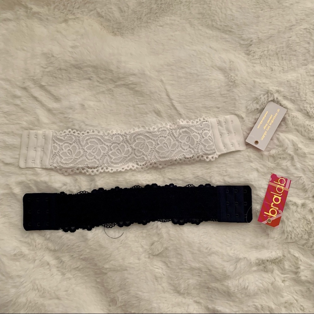 The Bra Lab back bands set of 2 Navy White Lace